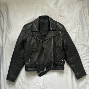 Vintage cropped genuine leather heavy motorcycle jacket